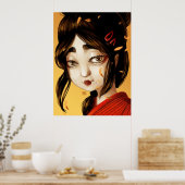 女の日本の子の紅葉 ポスター (キッチン)