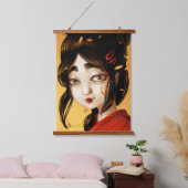 女の日本の子の紅葉 吊り下げ型タペストリー (寝室)