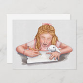 女の書子とペットの食べウサギの紙/オリジナル (正面/裏面)