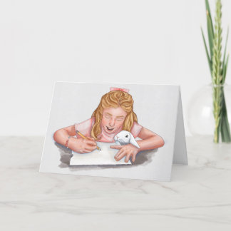 女の書子とペットの食べウサギの紙/オリジナル サンキューカード