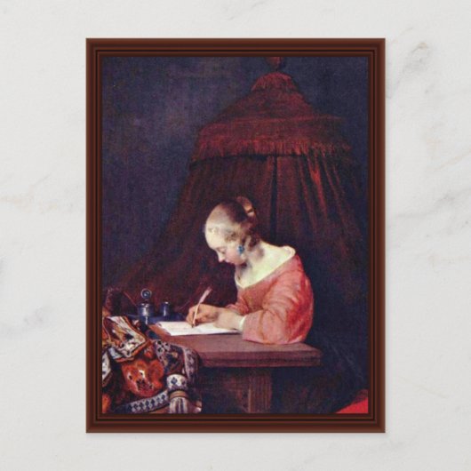 女の書手紙だ、Gerard Ter Borch著 ポストカード (正面)