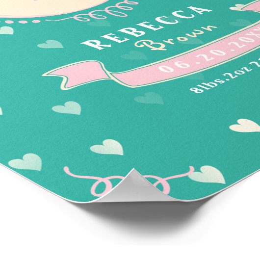 女の生まれたばかりの子のパーソナライズされたベビー ポスター (角)