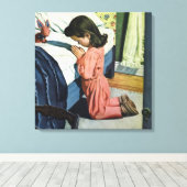 女の祈子はベッドの時間で、主の祈りの言葉 キャンバスプリント (インサイチュ (ウッドフロア))