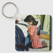 女の祈子はベッドの時間で、主の祈りの言葉 キーホルダー (正面)