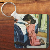 女の祈子はベッドの時間で、主の祈りの言葉 キーホルダー (正面)