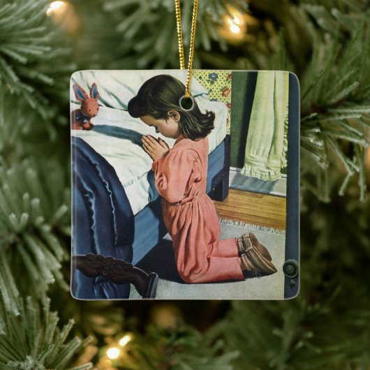 女の祈子はベッドの時間で、主の祈りの言葉 セラミックオーナメント (ツリー)