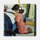 女の祈子はベッドの時間で、主の祈りの言葉 セラミックオーナメント (正面)