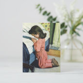 女の祈子はベッドの時間で、主の祈りの言葉 ポストカード (スタンド正面)