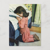 女の祈子はベッドの時間で、主の祈りの言葉 ポストカード (正面)