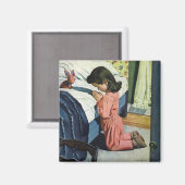 女の祈子はベッドの時間で、主の祈りの言葉 マグネット (正面/裏面)