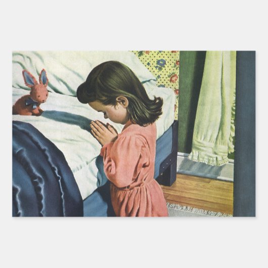 女の祈子はベッドの時間で、主の祈りの言葉 ラッピングペーパーシート (正面2)