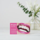 女の笑顔。歯を白くする。歯のケア。歯科医 名刺 (スタンド正面)