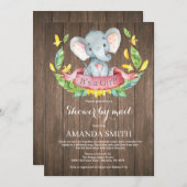 女の素朴子ゾウの赤ちゃんシャワー（郵便） 招待状 (正面/裏面)