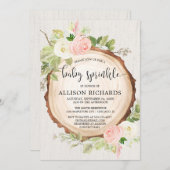 女の素朴子ベビーふりかけ、赤面ピンクのクリームフローラ 招待状 (正面/裏面)
