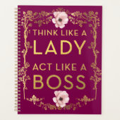 女の考え人のようにボスの金ゴールドのトリムフローラ プランナー手帳 (正面)