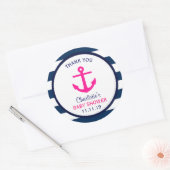 女の航海の子ホットピンク海軍ブルーベビーシャワーの好意 ラウンドシール (封筒)