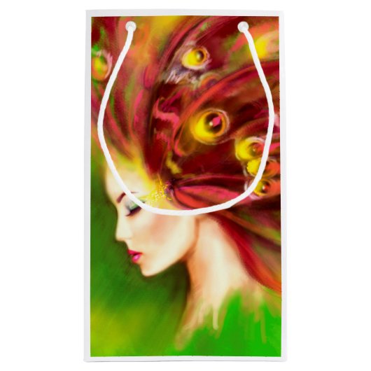 女の蝶。抽象芸術 スモールペーパーバッグ (裏面)