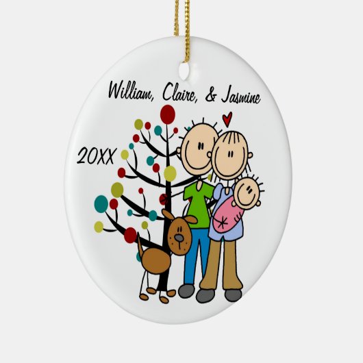 女の赤ちゃんおよび犬のカスタムなオーナメントが付いているカップル セラミックオーナメント (右)