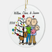 女の赤ちゃんおよび犬のカスタムなオーナメントが付いているカップル セラミックオーナメント (左)