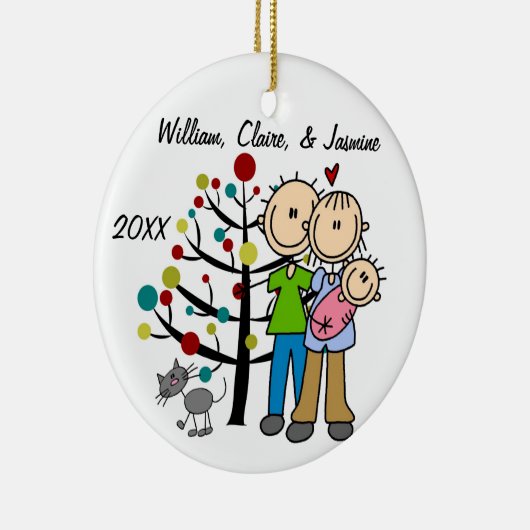 女の赤ちゃんおよび猫のカスタムなオーナメントが付いているカップル セラミックオーナメント (右)