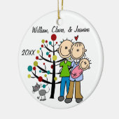 女の赤ちゃんおよび猫のカスタムなオーナメントが付いているカップル セラミックオーナメント (左)