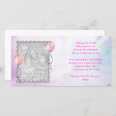 女の赤ちゃんからのピンクの空のサンキューカード サンキューカード (正面/裏面)