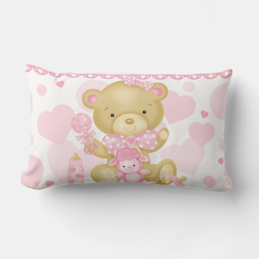 女の赤ちゃんくまのLumbarの枕 ランバークッション (正面)