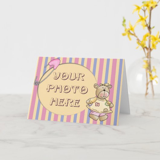 女の赤ちゃんくま カード (黄色い花)