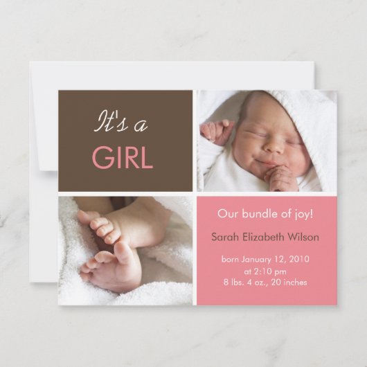 女の赤ちゃんのお知らせ 案内状 (正面)