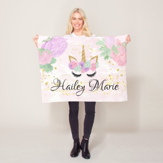 女の赤ちゃんのかわいくカスタムでパーソナライズなユニコーン フリースブランケット (インサイチュ)
