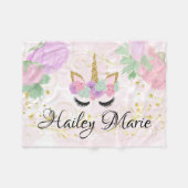 女の赤ちゃんのかわいくカスタムでパーソナライズなユニコーン フリースブランケット (正面(横))