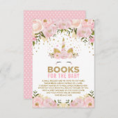女の赤ちゃんのためのピンクの花のユニコーンの本 エンクロージャーカード (正面/裏面)