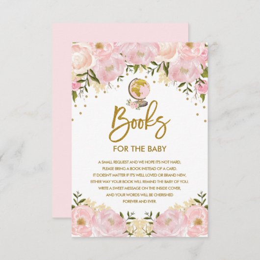 女の赤ちゃんのためのピンクの花旅行冒険の本 エンクロージャーカード (正面/裏面)