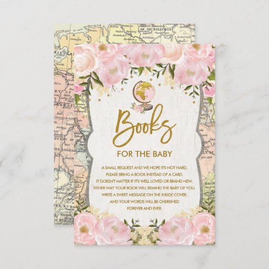 女の赤ちゃんのための花の地図旅行冒険の本 エンクロージャーカード (正面/裏面)