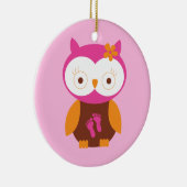 女の赤ちゃんのギフトがあるレトロのフクロウのピンクの足跡のお母さん セラミックオーナメント (右)