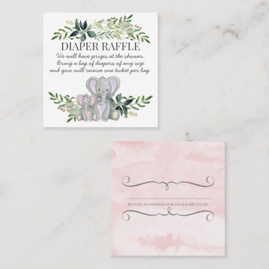 女の赤ちゃんのシャワーのおむつのラッフル象nの群葉 スクエア名刺 (正面/裏面)