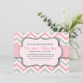 女の赤ちゃんのシャワーのカラフルのシェブロン 招待状 (スタンド正面)