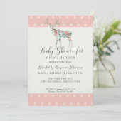 女の赤ちゃんのシャワーのシンプルなモダンのばら色のシカの(雄ジカの)枝角 招待状 (スタンド正面)