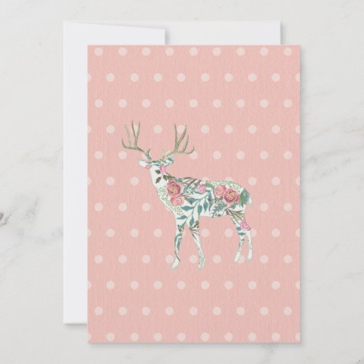 女の赤ちゃんのシャワーのシンプルなモダンのばら色のシカの(雄ジカの)枝角 招待状 (裏面)