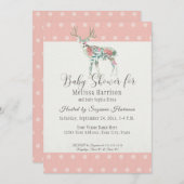 女の赤ちゃんのシャワーのシンプルなモダンのばら色のシカの(雄ジカの)枝角 招待状 (正面/裏面)