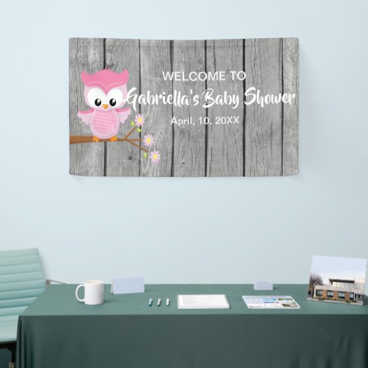 女の赤ちゃんのシャワーのフクロウの旗はだれであるか見て下さい 横断幕 (トレードショー)