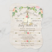 女の赤ちゃんのシャワーBOHOのテント小屋の矢の納屋木板 招待状 (正面/裏面)