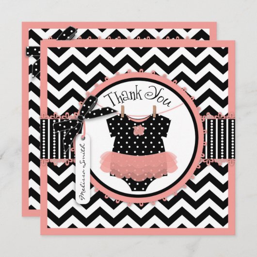 女の赤ちゃんのチュチュのシェブロンのプリントは感謝していしています サンキューカード (正面/裏面)