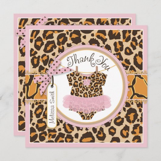 女の赤ちゃんのチュチュのチータのプリントは感謝していしています サンキューカード (正面/裏面)