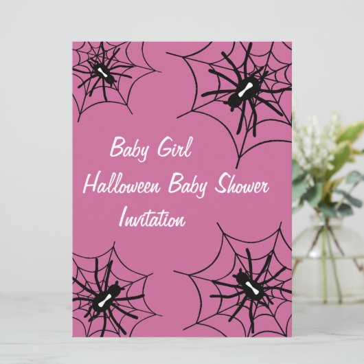 女の赤ちゃんのハロウィンのベビーシャワーのくもの招待状 招待状 (スタンド正面)