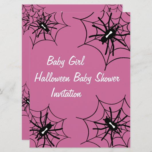 女の赤ちゃんのハロウィンのベビーシャワーのくもの招待状 招待状 (正面/裏面)