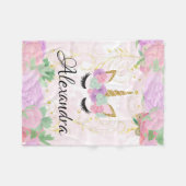 女の赤ちゃんのピンクのユニコーンのカスタムでパーソナライズなかわいい フリースブランケット (正面(横))