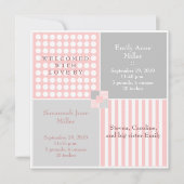 女の赤ちゃんのピンクの双生児のモダンな写真の発表 案内状 (正面)