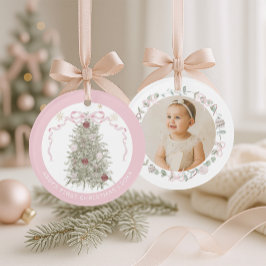 女の赤ちゃんのピンクの最初のクリスマスの写真 オーナメント