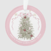 女の赤ちゃんのピンクの最初のクリスマスの写真 オーナメント (正面)